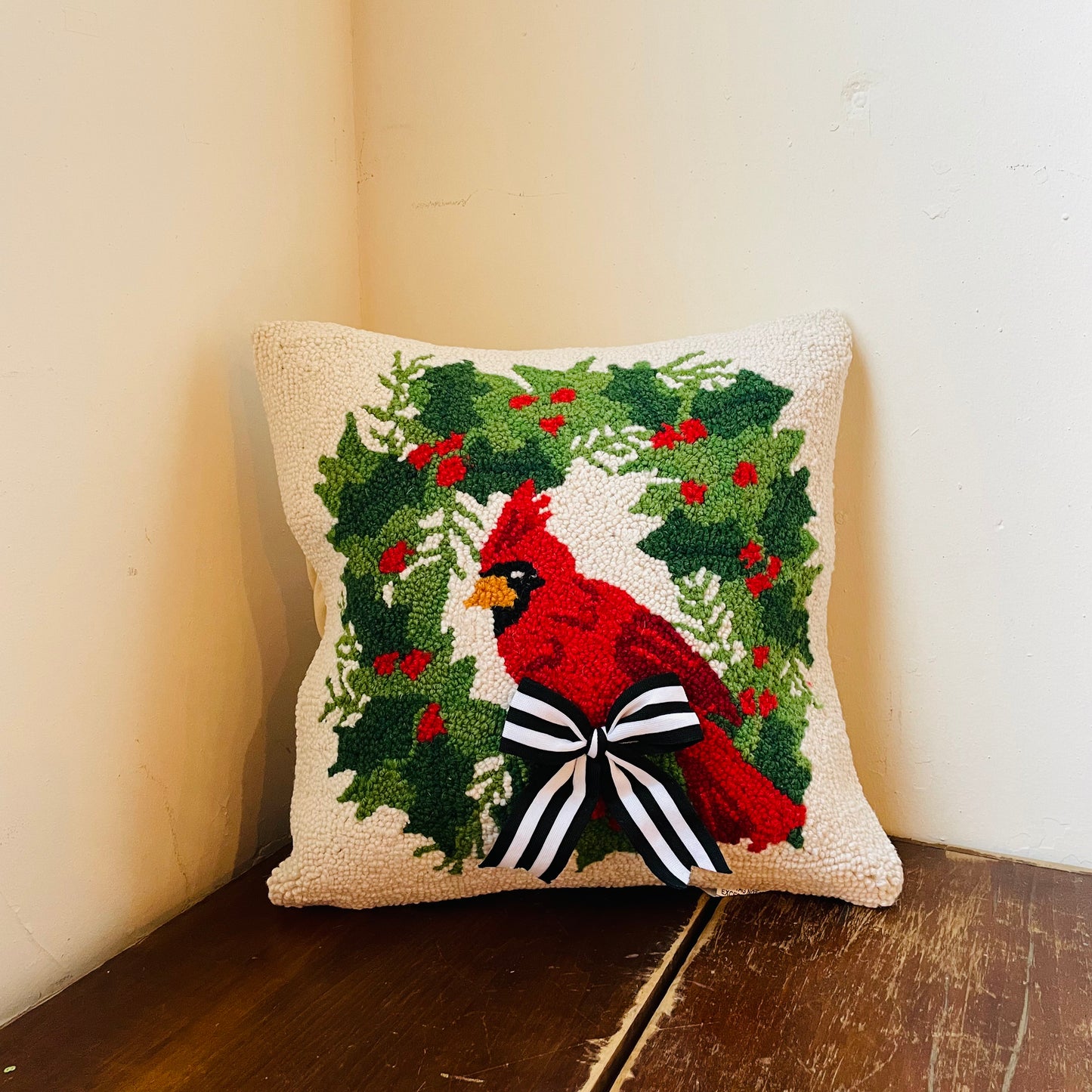 Cardinal with Ribbon Pillow