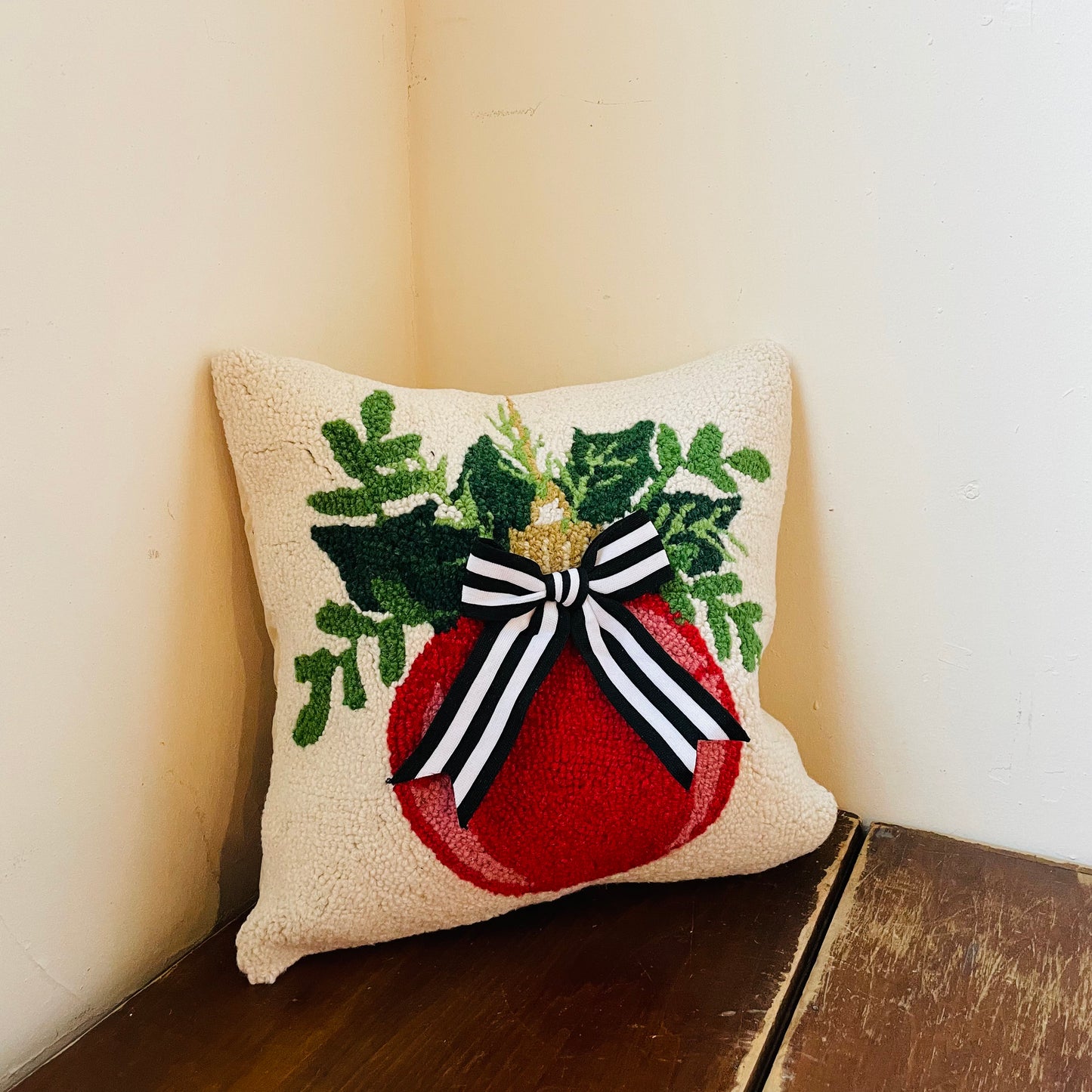 Red Ornament with Ribbon Pillow