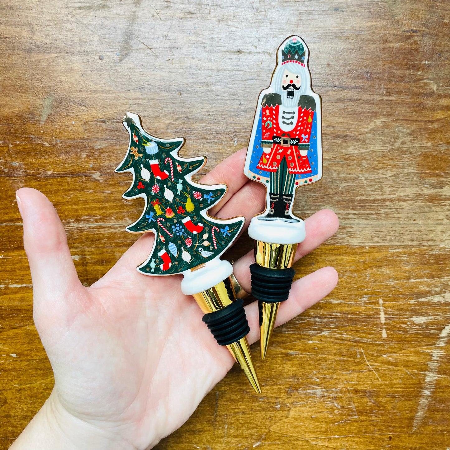 Nutcracker & Christmas Tree Wine Stopper Set