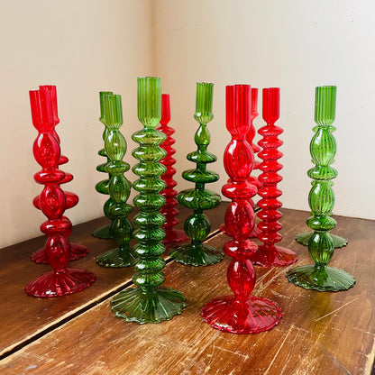 Holiday Hand-Blown Glass Candlesticks