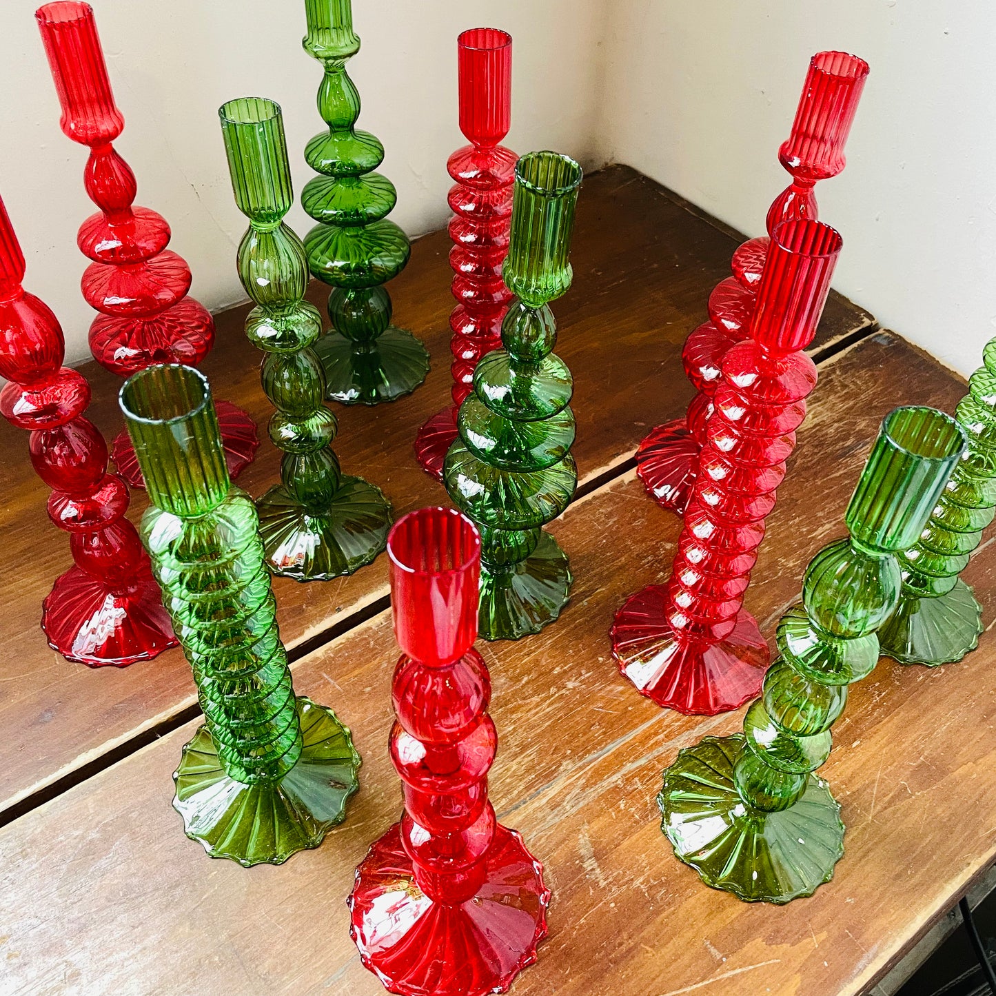 Holiday Hand-Blown Glass Candlesticks