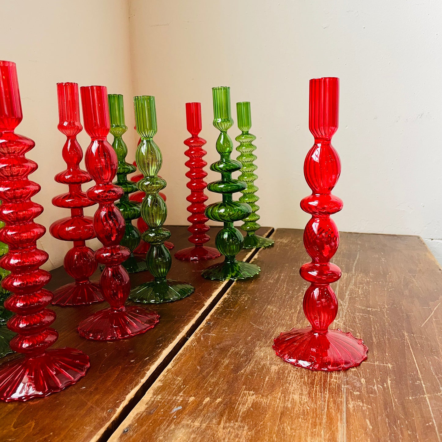 Holiday Hand-Blown Glass Candlesticks