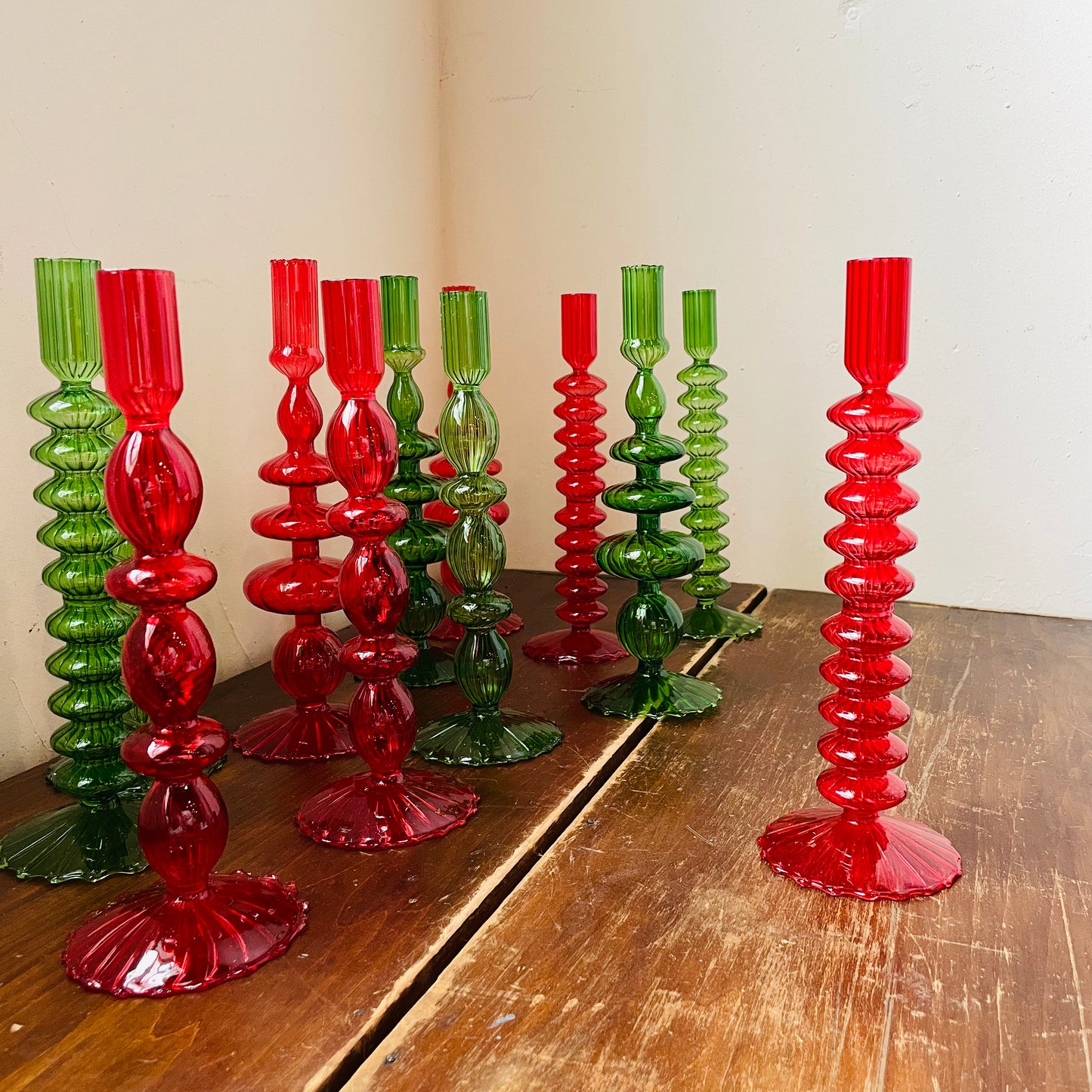 Holiday Hand-Blown Glass Candlesticks