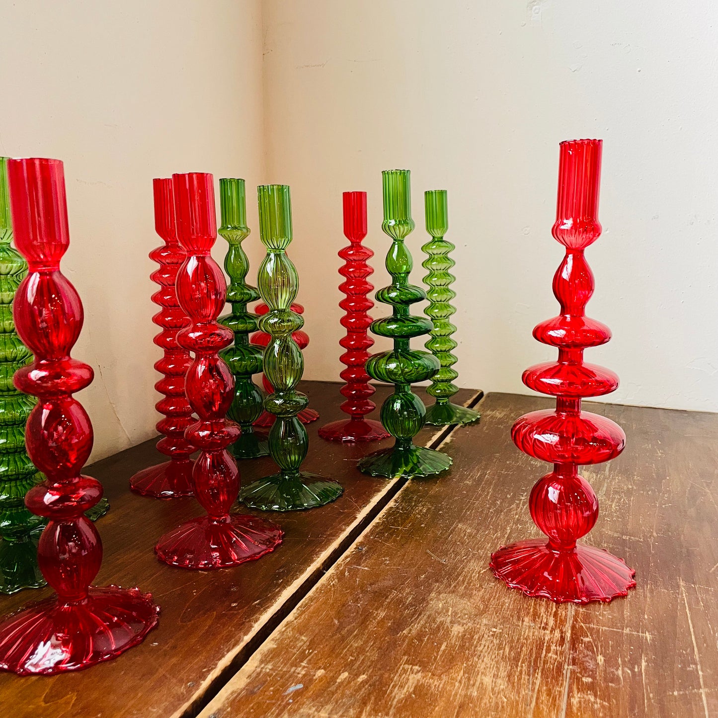 Holiday Hand-Blown Glass Candlesticks