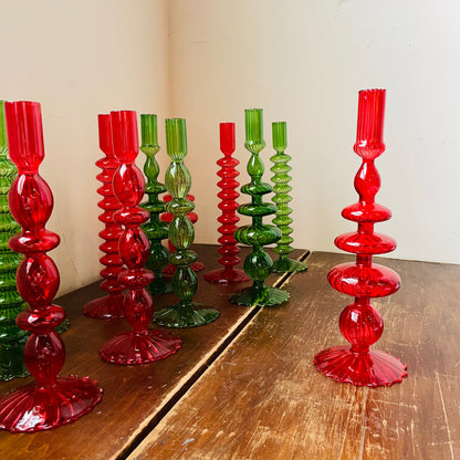 Holiday Hand-Blown Glass Candlesticks