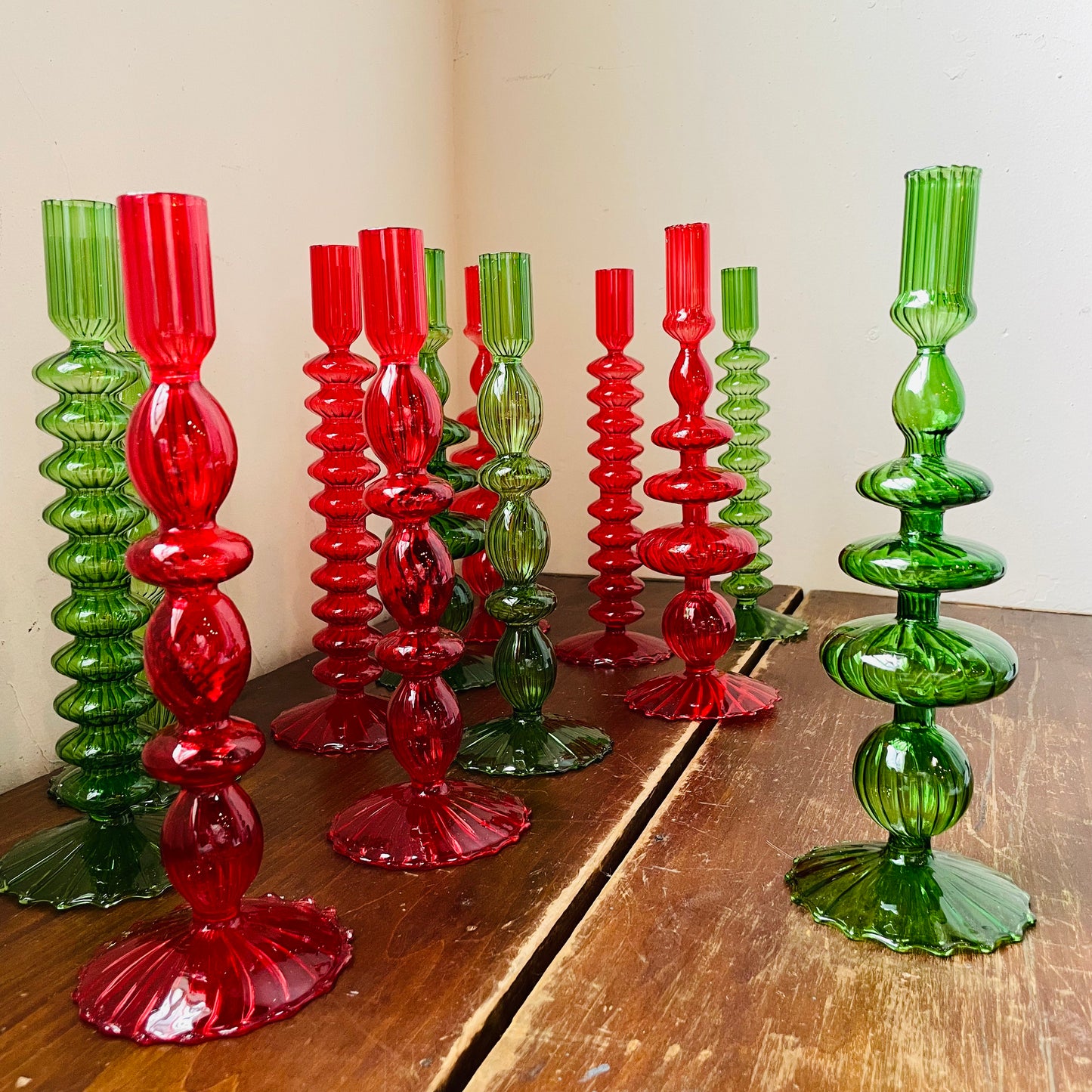 Holiday Hand-Blown Glass Candlesticks