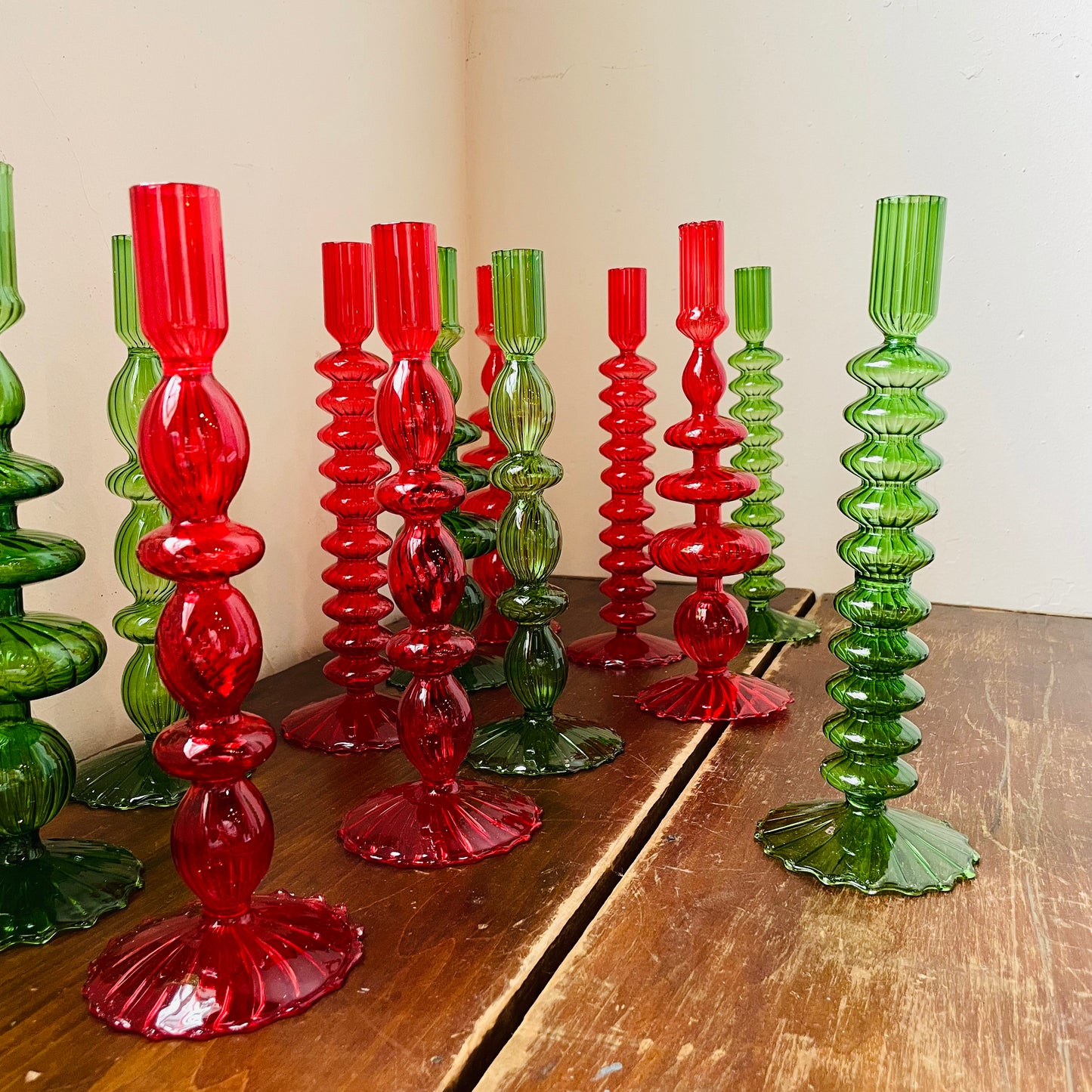 Holiday Hand-Blown Glass Candlesticks