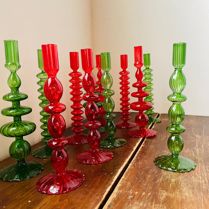 Holiday Hand-Blown Glass Candlesticks