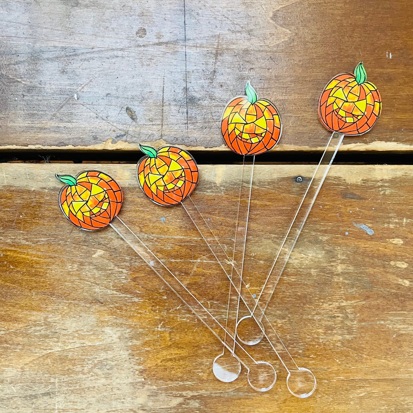 Stained Glass Jack O Lantern Acrylic Stir Sticks