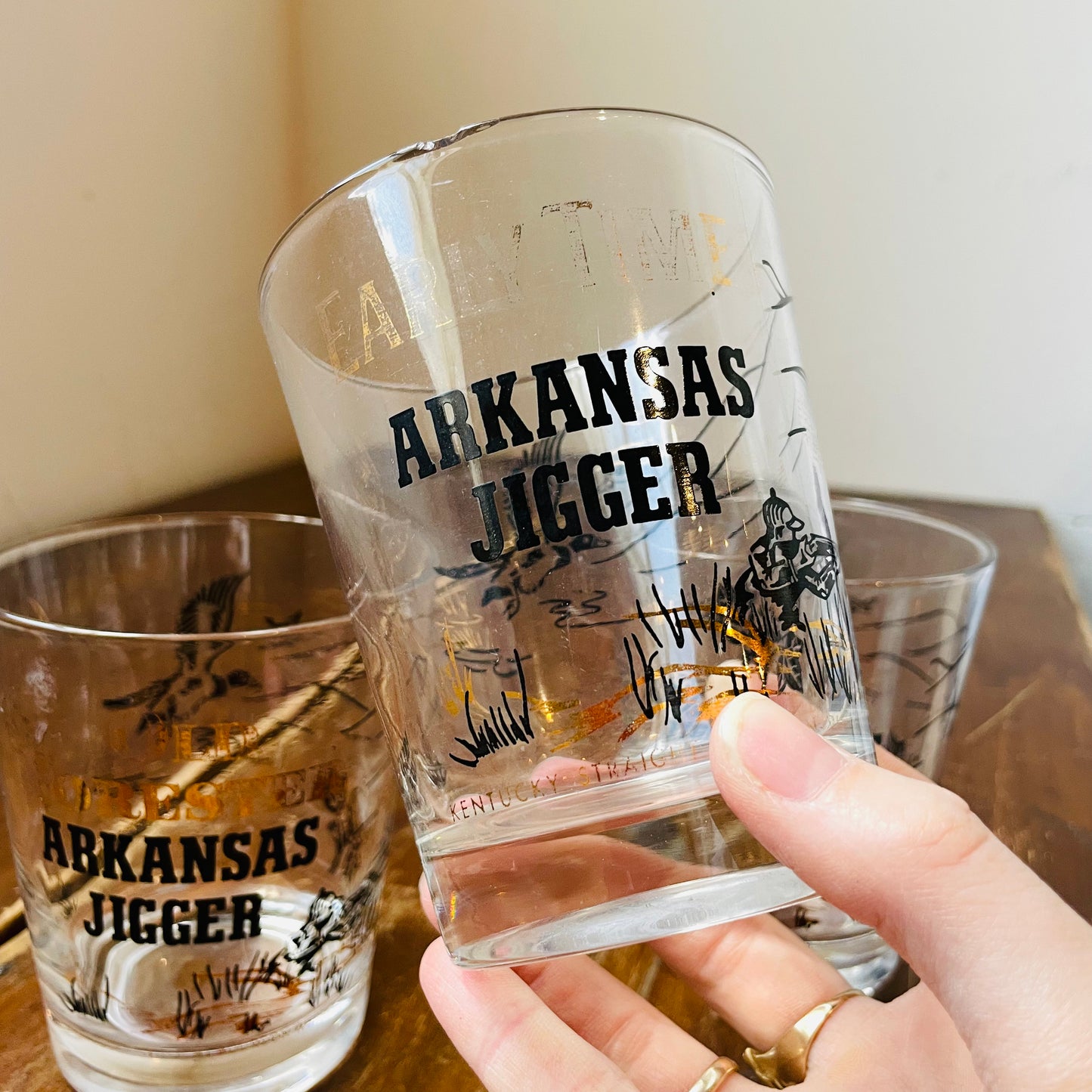 Early Times Arkansas Jigger Glasses- Set of 3- Vintage