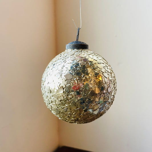 Gold & Silver Crackle Glitter Ball Ornament