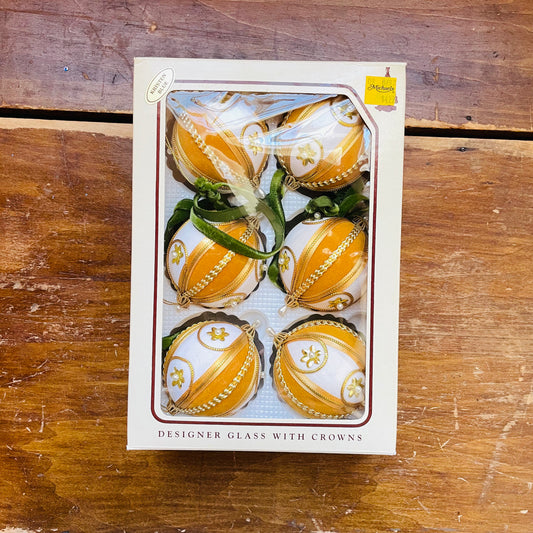 Set of 6 Velvet & Pin Baubles- Vintage