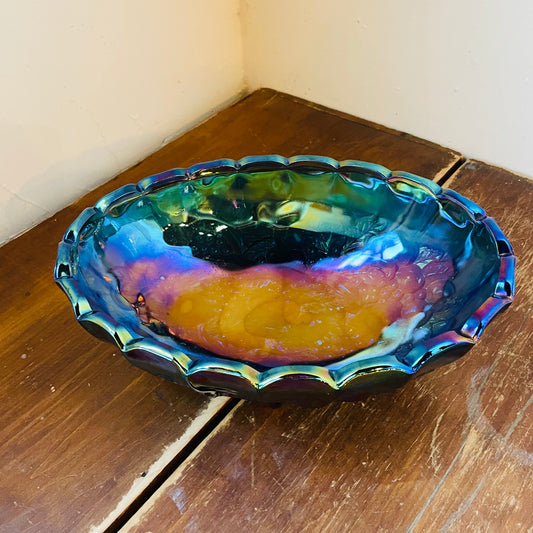 Indiana Blue Carnival Glass Footed Bowl- Vintage