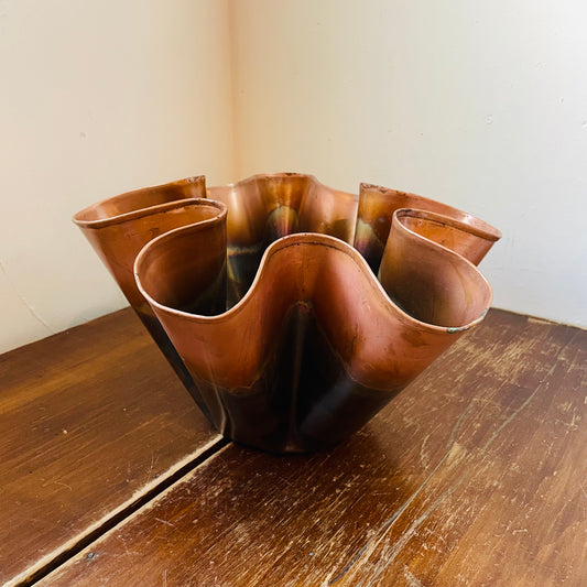 Oxidized Copper Ruffled Bowl