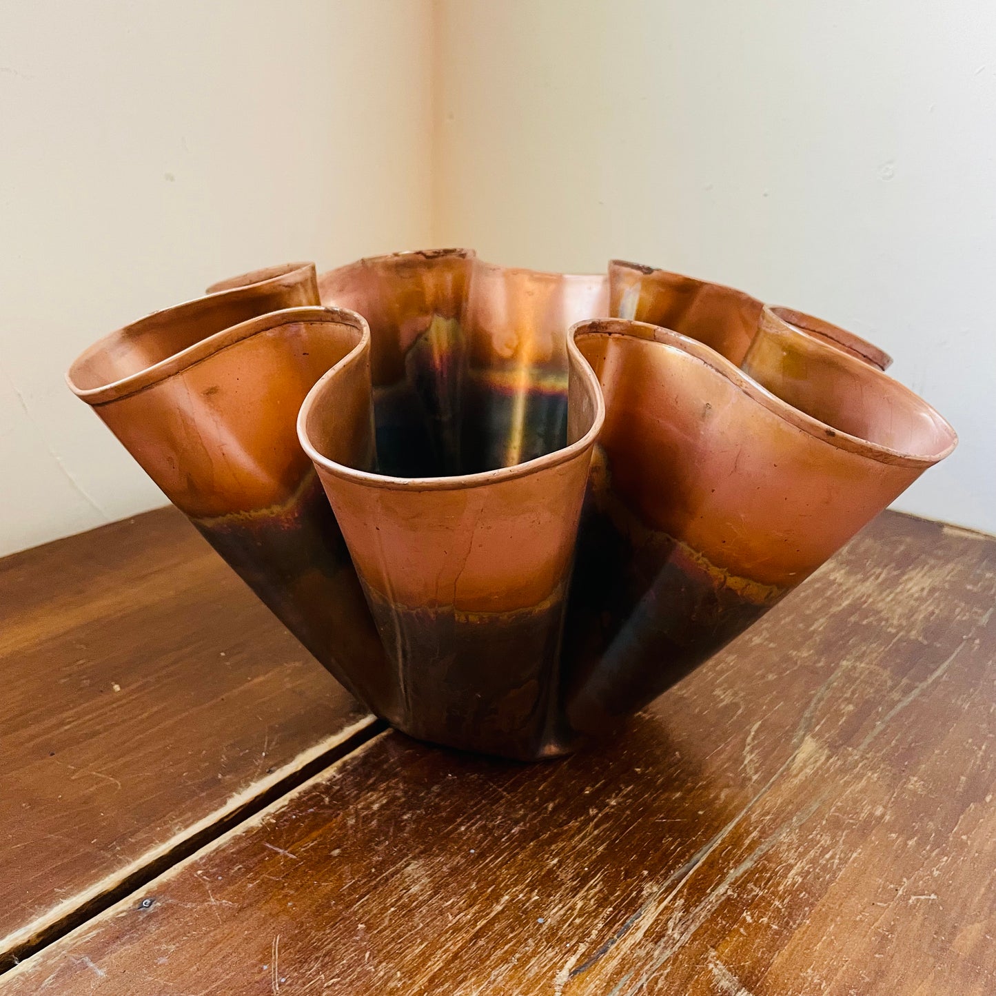 Oxidized Copper Ruffled Bowl