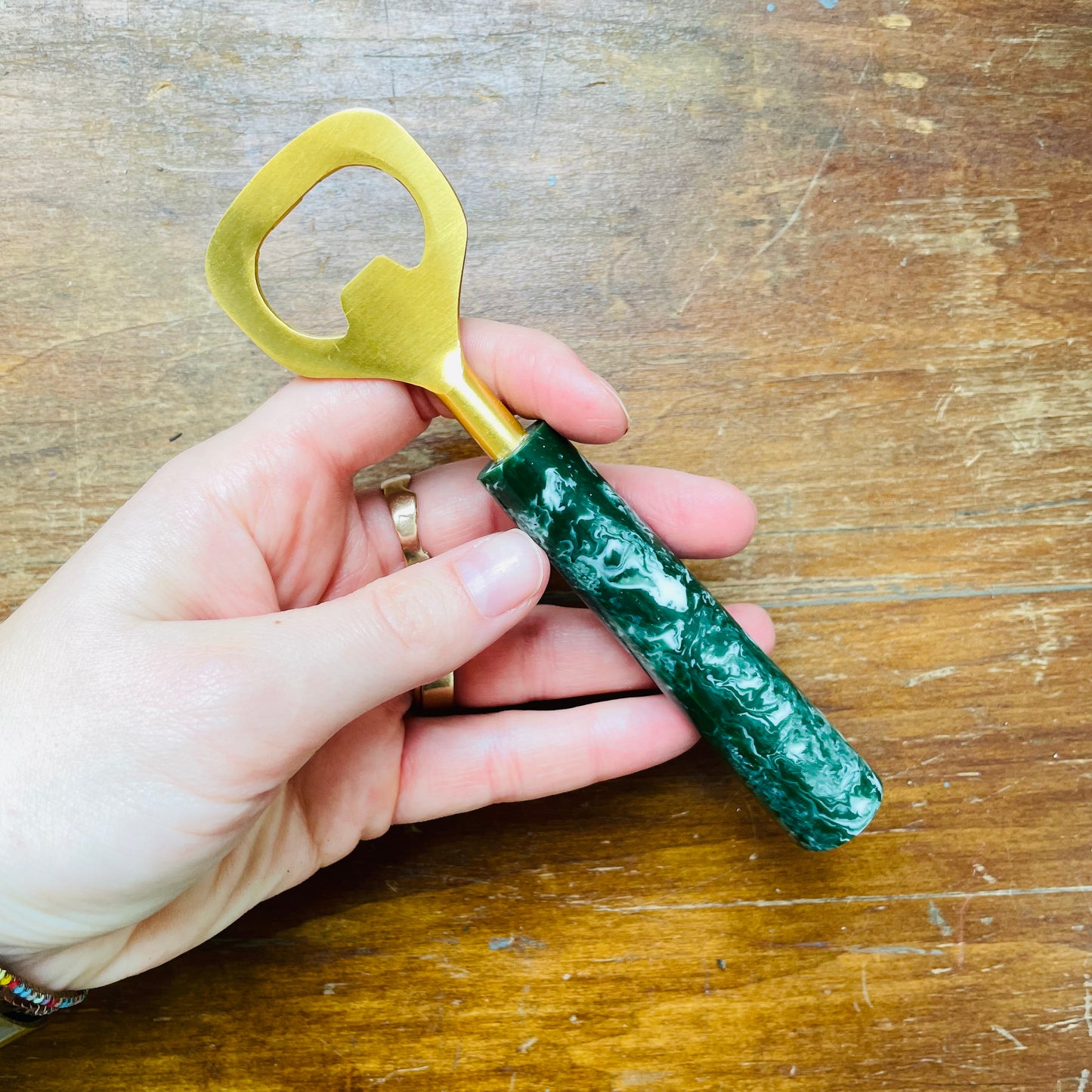 Green Marbled Resin Bottle Opener