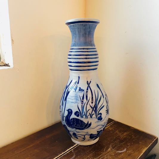 Large Jules Jacquemart Waterfowl Salt Glaze Vase- Antique