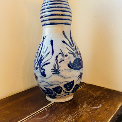 Large Jules Jacquemart Waterfowl Salt Glaze Vase- Antique