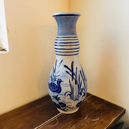 Large Jules Jacquemart Waterfowl Salt Glaze Vase- Antique