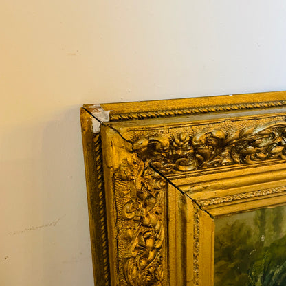 Unsigned Swan Oil Painting in Ornate Heavy Frame- Antique