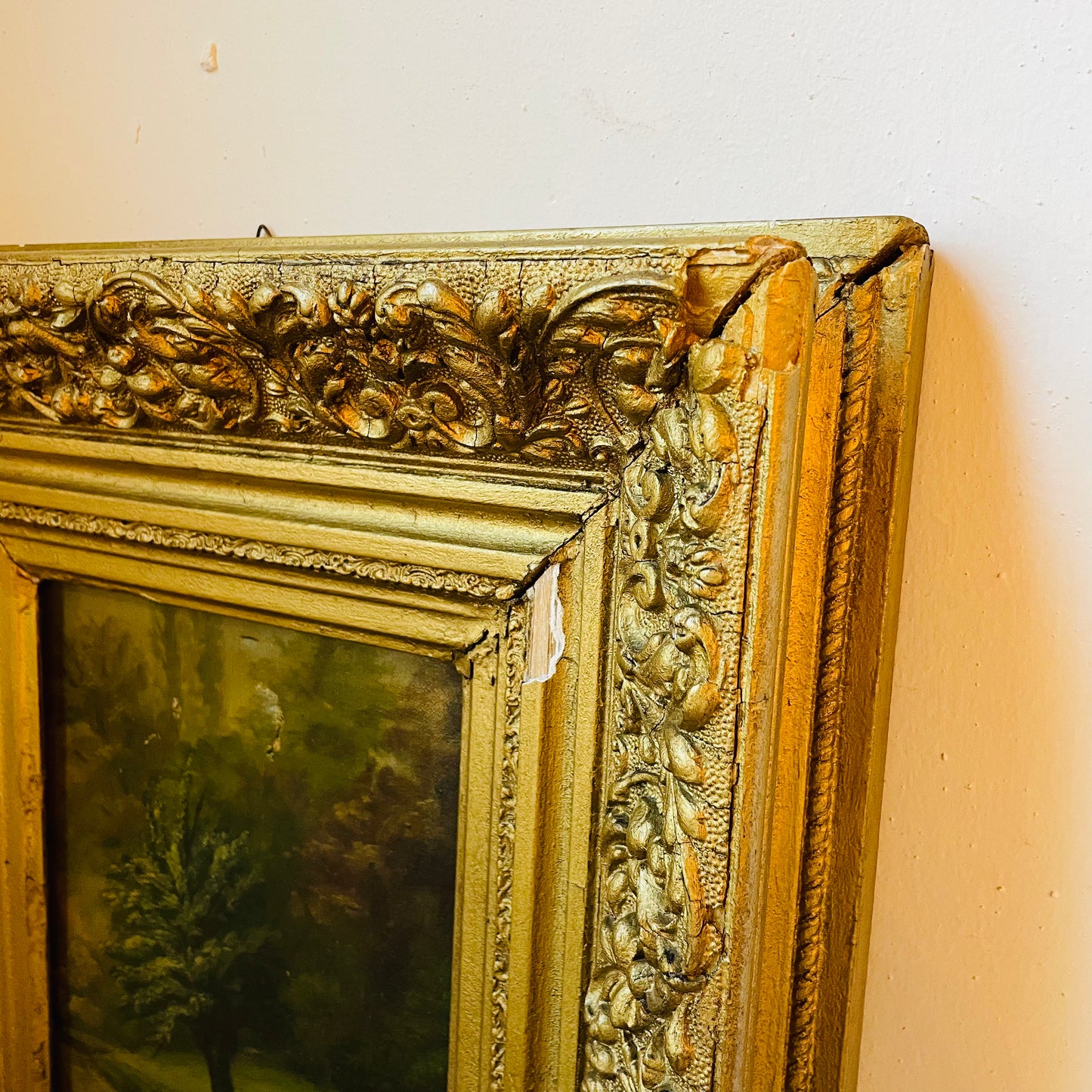 Unsigned Swan Oil Painting in Ornate Heavy Frame- Antique