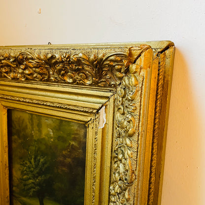 Unsigned Swan Oil Painting in Ornate Heavy Frame- Antique