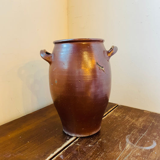 Small Brown Glazed French Confit Pot- Antique