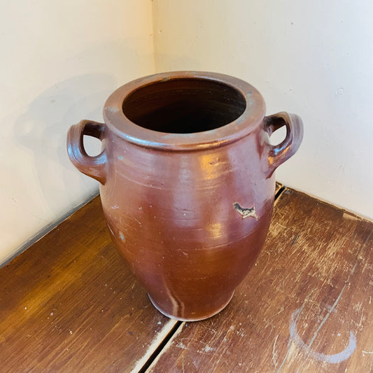 Small Brown Glazed French Confit Pot- Antique