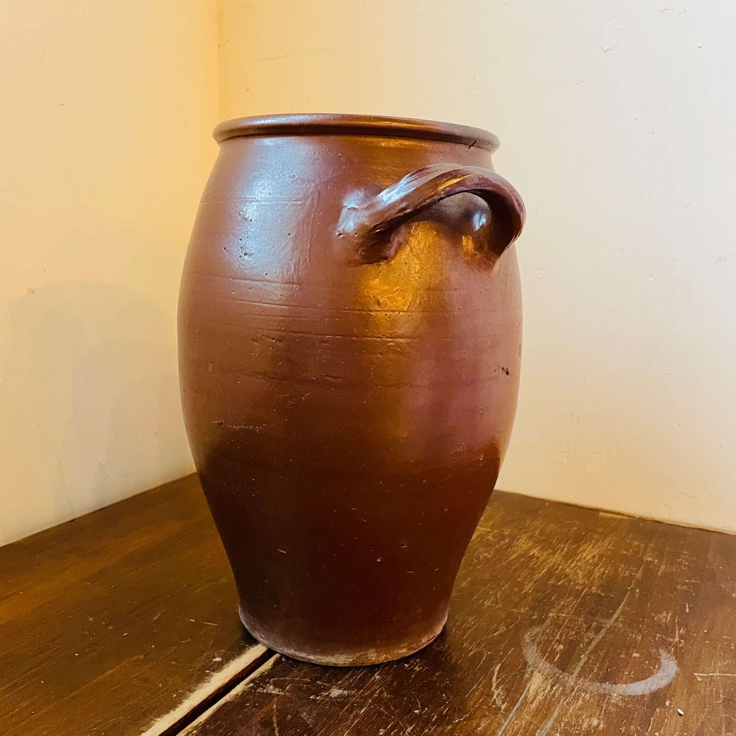 Small Brown Glazed French Confit Pot- Antique