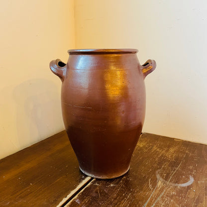 Small Brown Glazed French Confit Pot- Antique