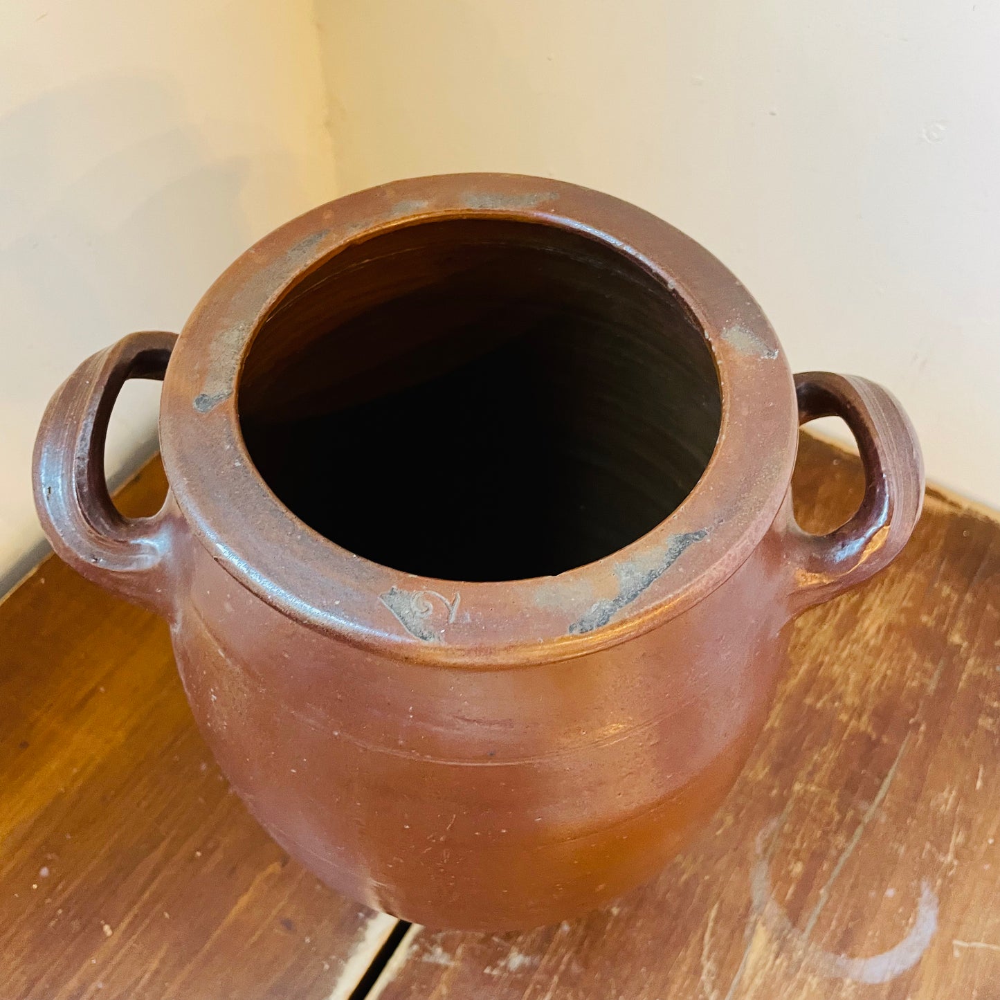 Small Brown Glazed French Confit Pot- Antique