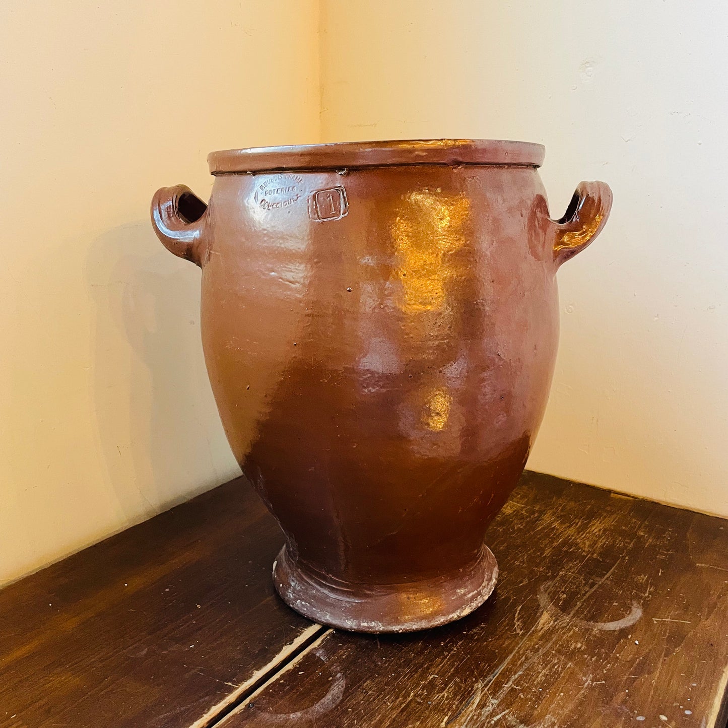 Medium Brown Glazed French Confit Pot- Antique