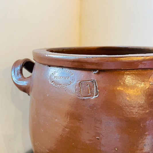 Medium Brown Glazed French Confit Pot- Antique