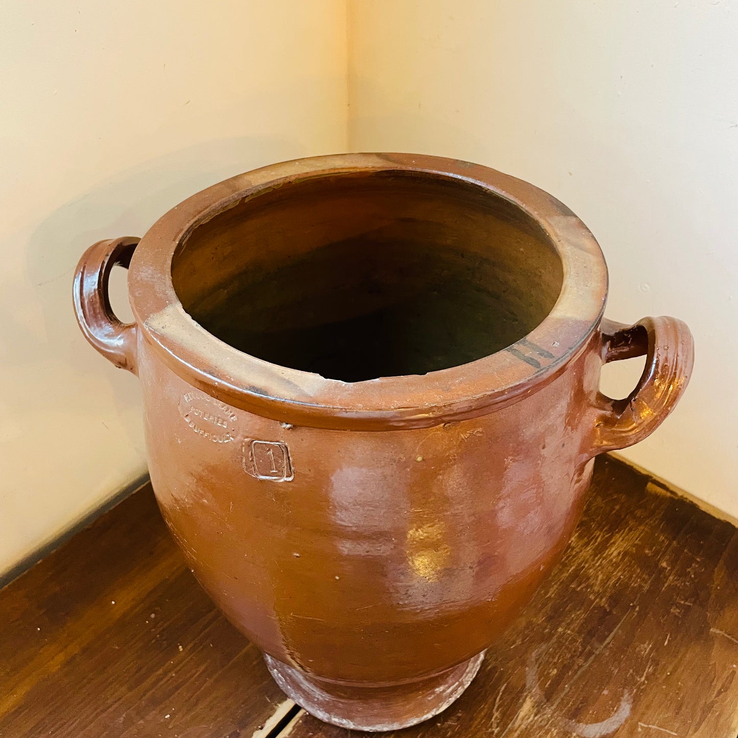 Medium Brown Glazed French Confit Pot- Antique