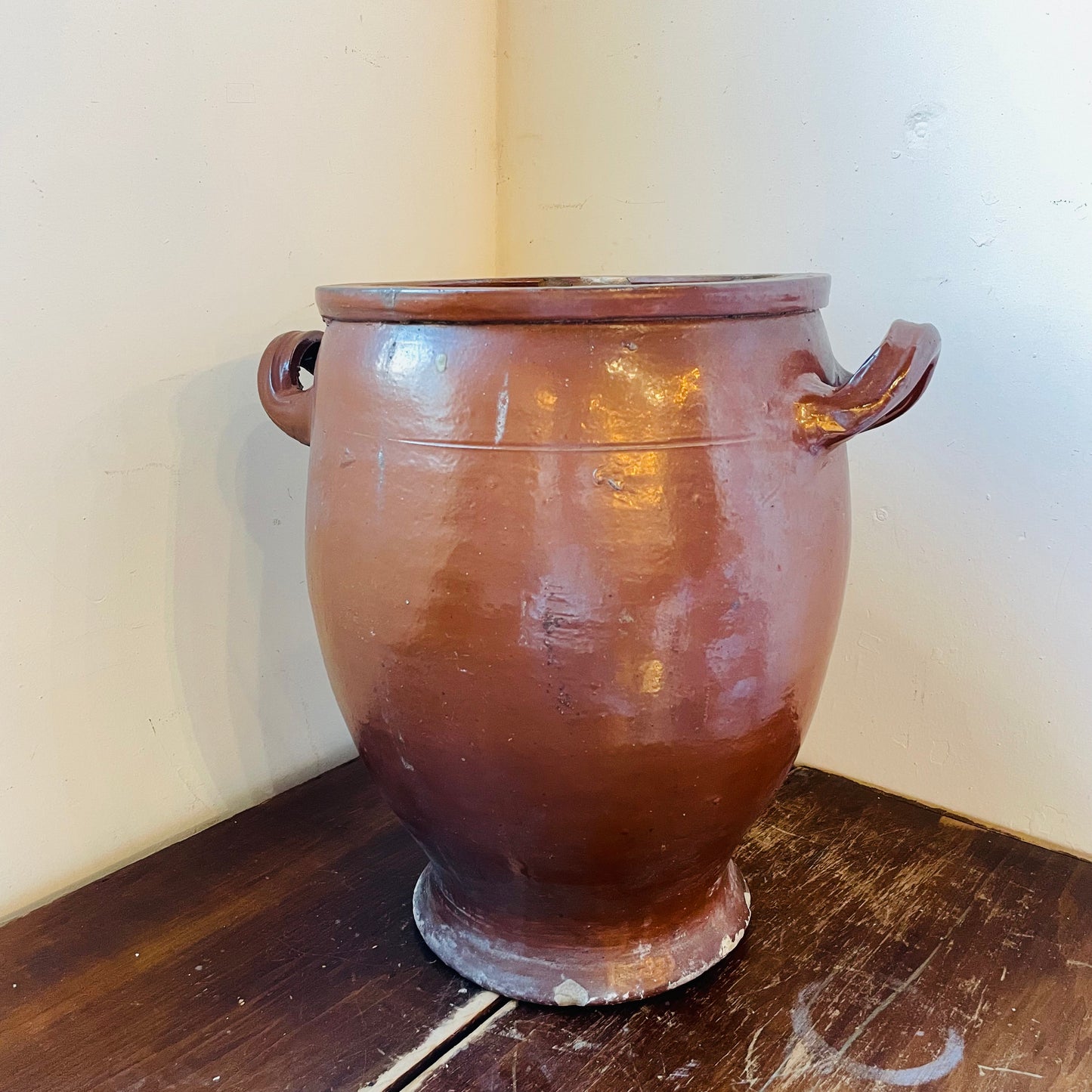 Medium Brown Glazed French Confit Pot- Antique