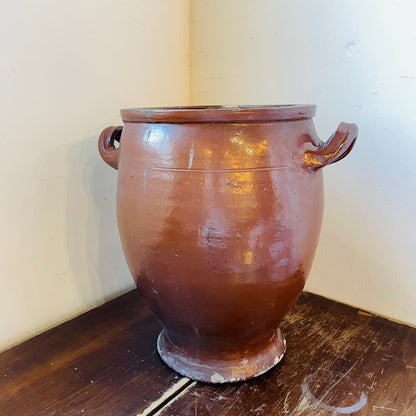 Medium Brown Glazed French Confit Pot- Antique