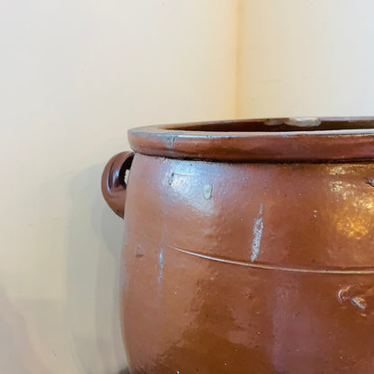 Medium Brown Glazed French Confit Pot- Antique
