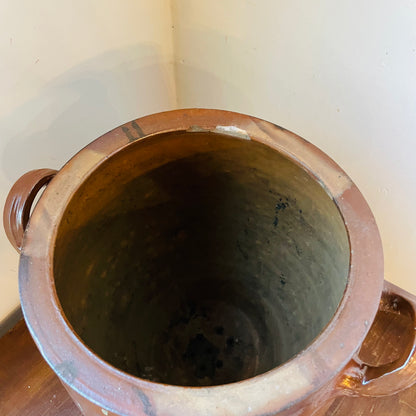 Medium Brown Glazed French Confit Pot- Antique