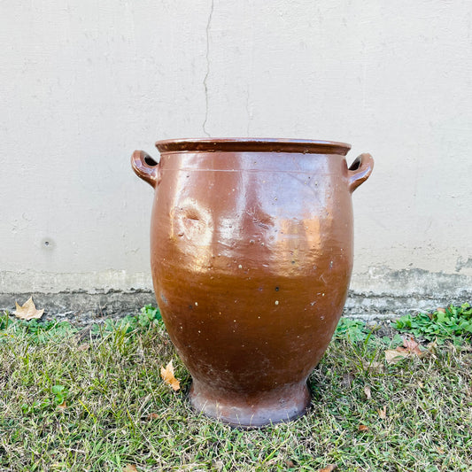 Large Unmarked Brown Glazed French Confit Pot- Antique
