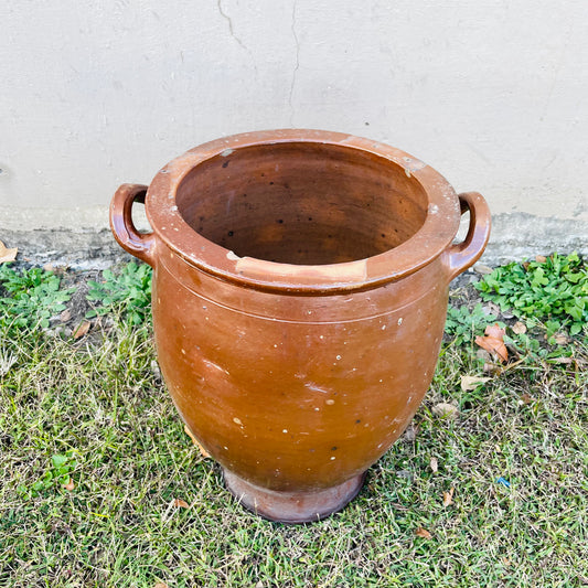 Large Unmarked Brown Glazed French Confit Pot- Antique