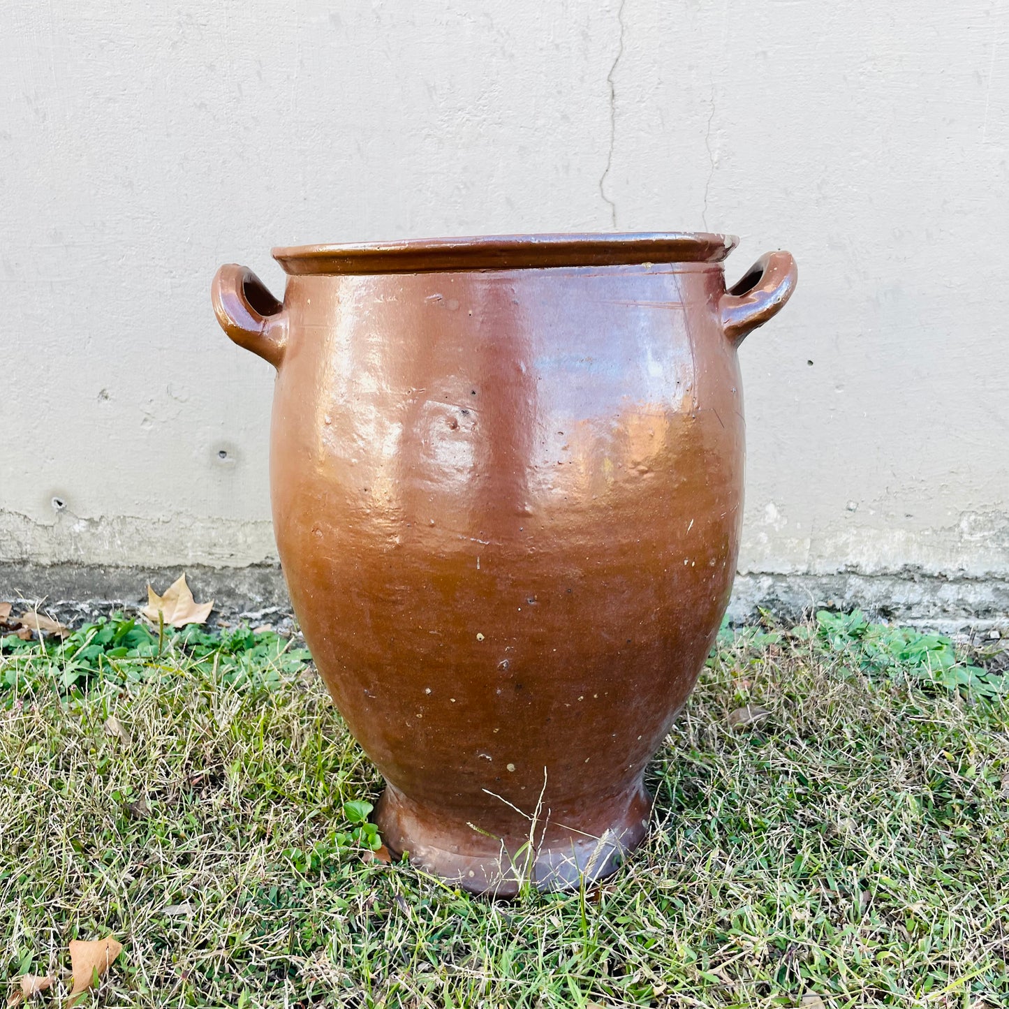 Large Unmarked Brown Glazed French Confit Pot- Antique