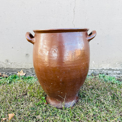 Large Unmarked Brown Glazed French Confit Pot- Antique