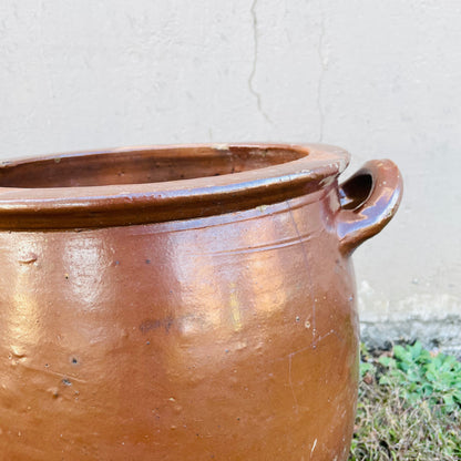 Large Unmarked Brown Glazed French Confit Pot- Antique
