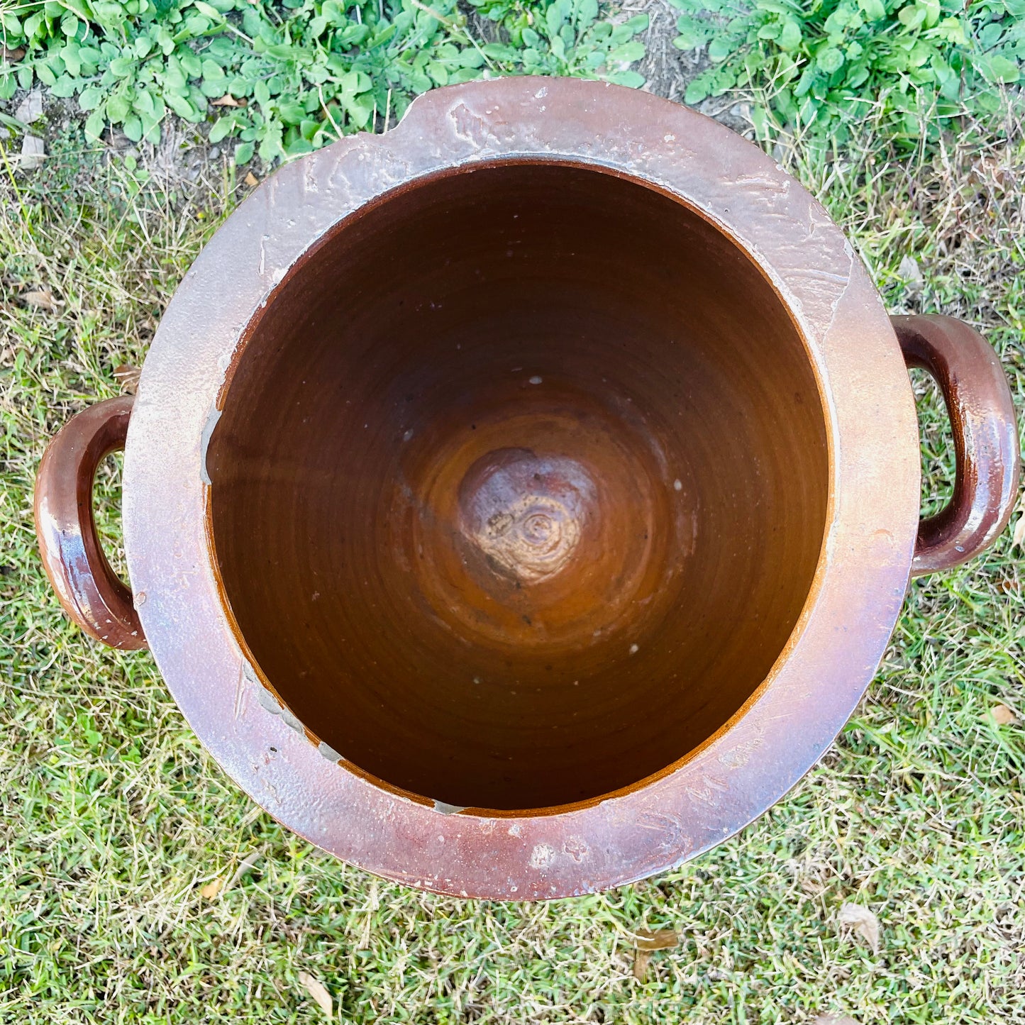 Large Stamped Brown Glazed French Confit Pot- Antique