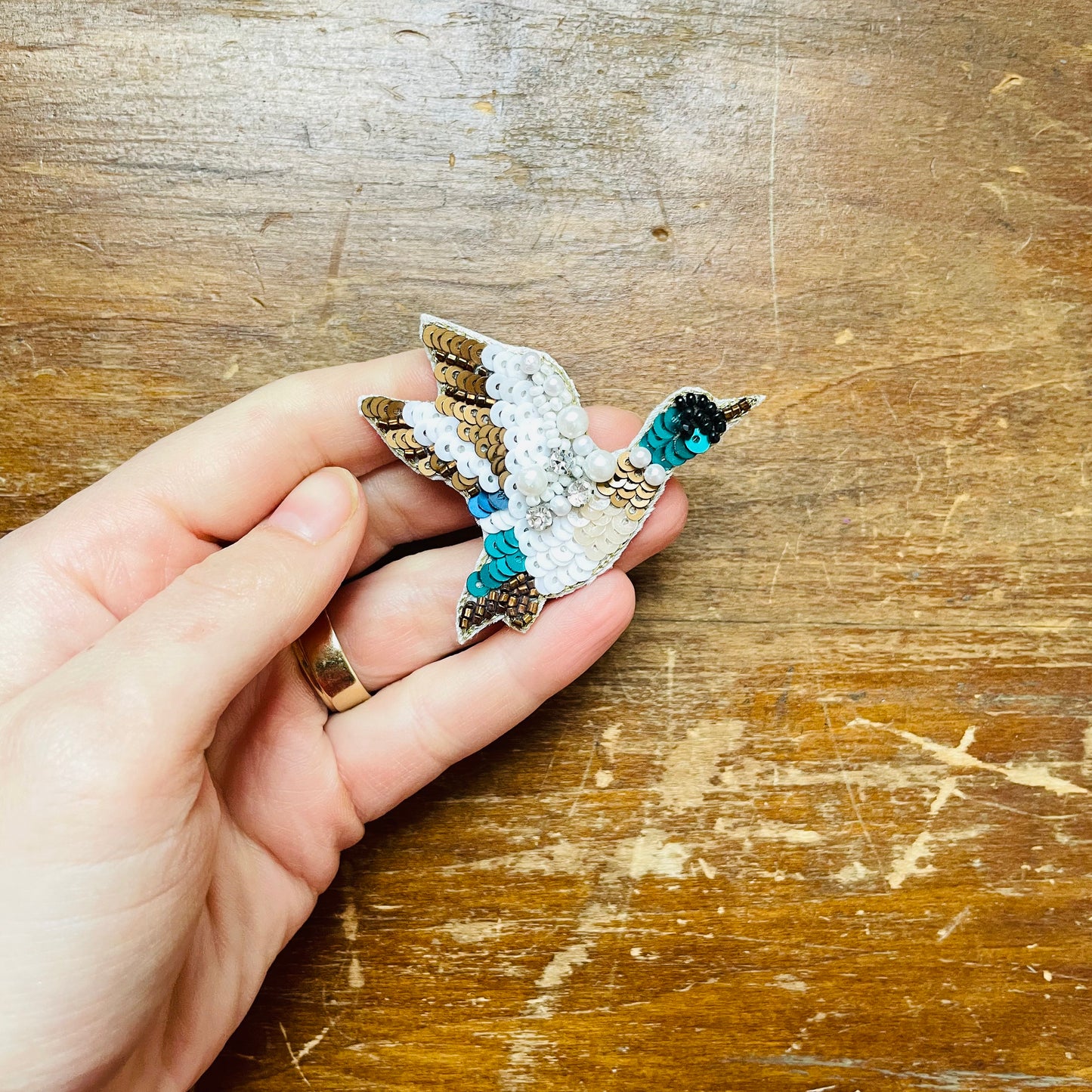 Embroidered Flying Mallard Duck Brooch