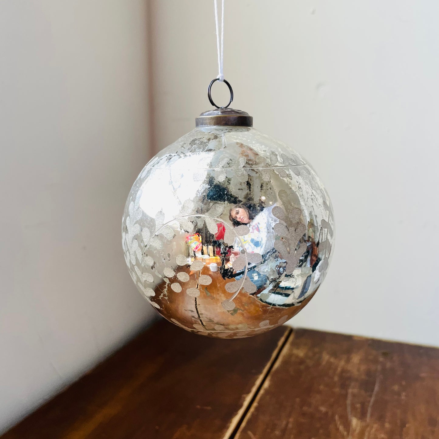 Etched Silver Mercury Glass Bauble