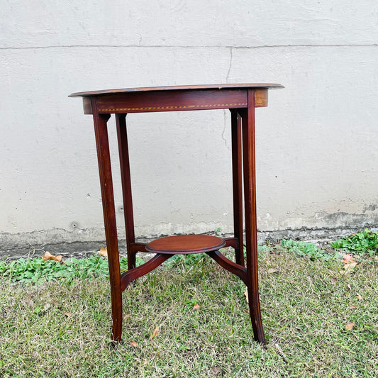 Mahogany String Inlaid Lamp Side Table- Antique