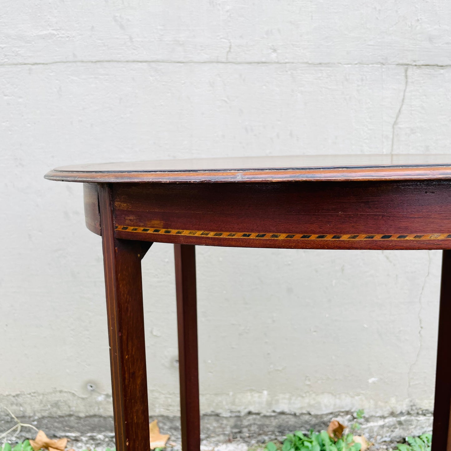 Mahogany String Inlaid Lamp Side Table- Antique