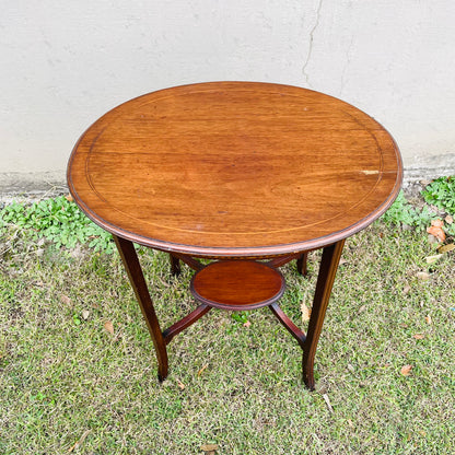 Mahogany String Inlaid Lamp Side Table- Antique