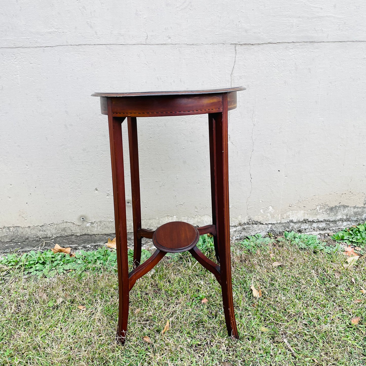 Mahogany String Inlaid Lamp Side Table- Antique